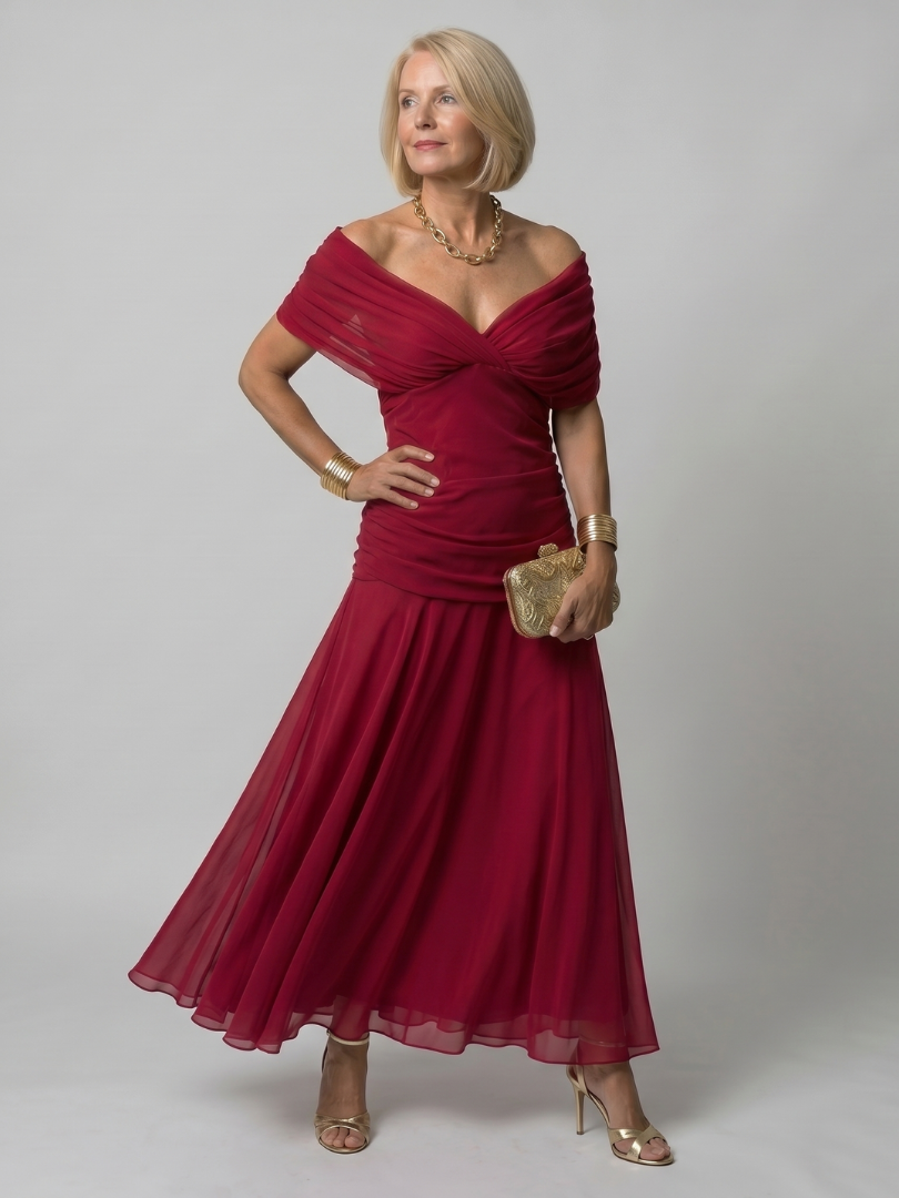 Calen | Robe Midi Épaules Dénudées Élégante
