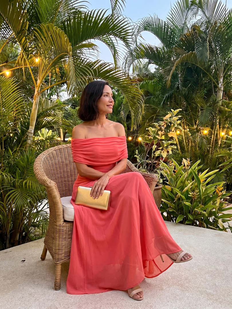 Clémence | Midi Robe Drapée Épaule Nue