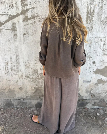 Nura | Casual linnen set met wide leg broek