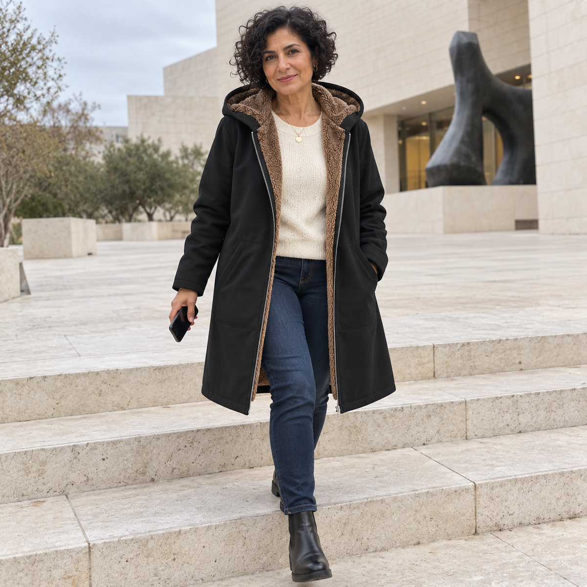 Blandine | Manteau à capuche doublure sherpa