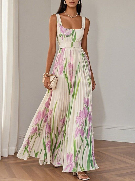 Fiora | Zomerse plisséjurk met romantische bloemenprint