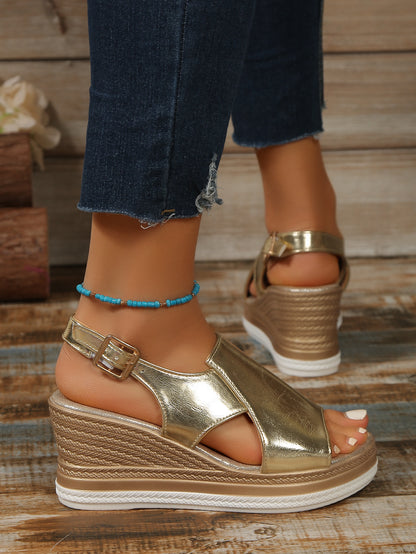 Elisa | Sleehak sandalen met metallic finish
