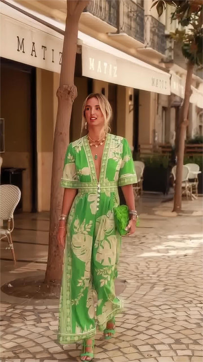Solea | Tropische V-hals jumpsuit met bloemenprint