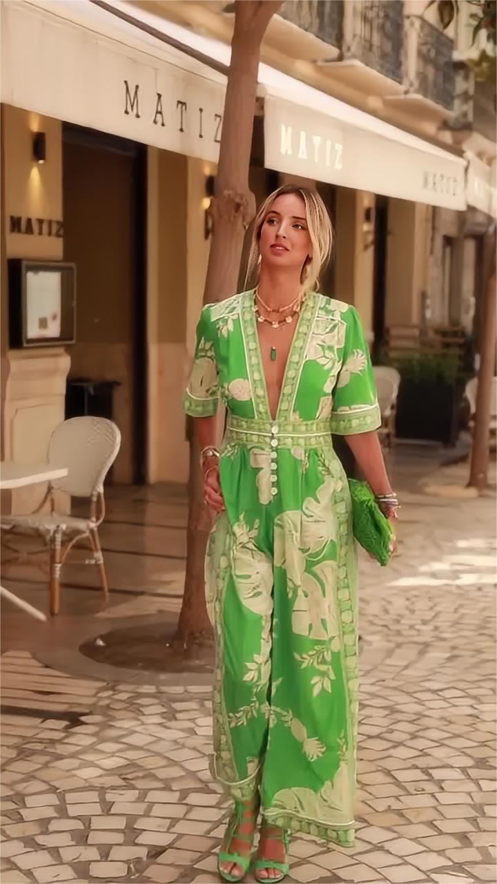 Solea | Tropische V-hals jumpsuit met bloemenprint