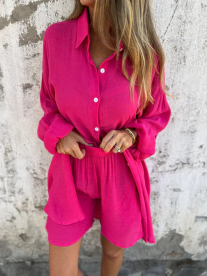 Niva | Casual linnen set met lange blouse en relax shorts