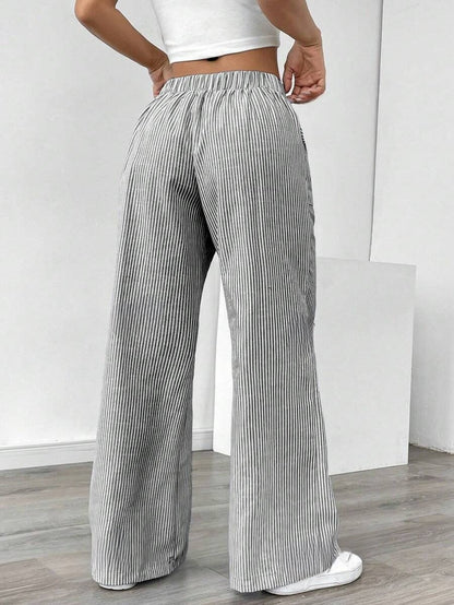 Nola | Gestreepte wide leg broek