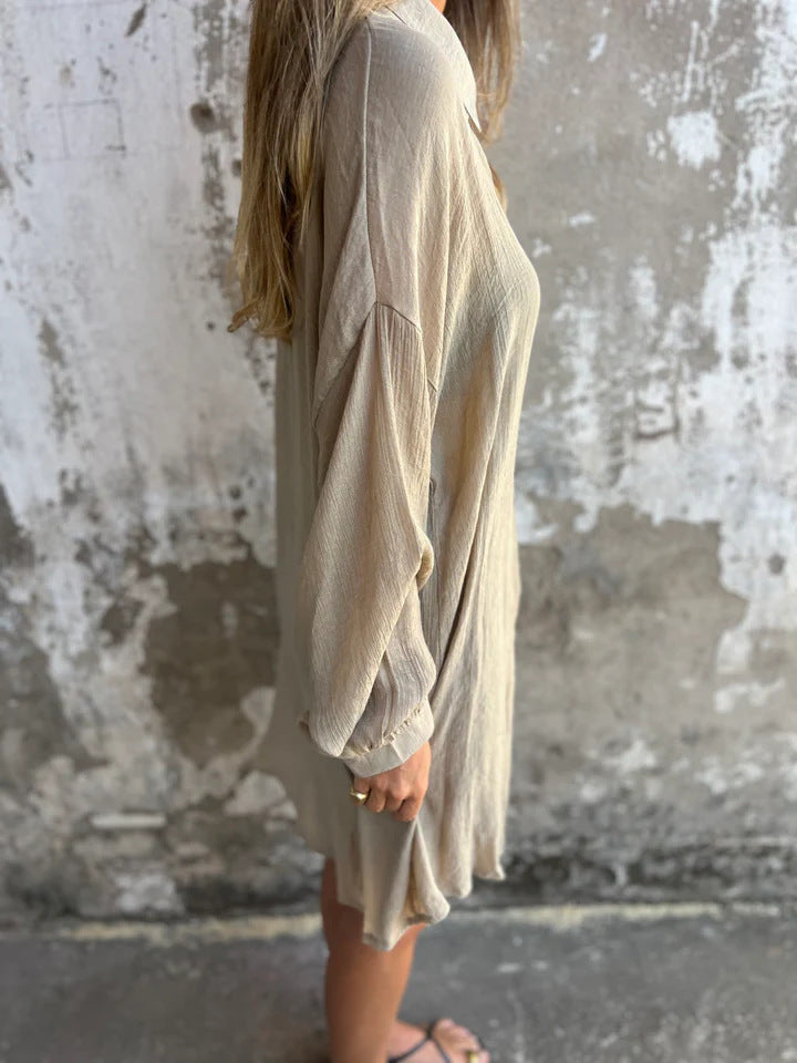 Niva | Casual linnen set met lange blouse en relax shorts