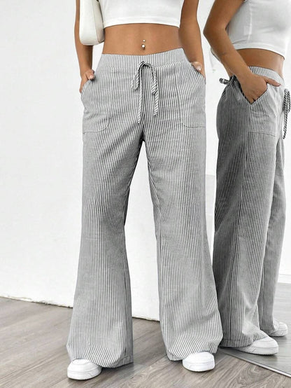 Nola | Gestreepte wide leg broek