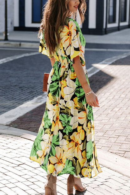 Aylin | Tropische maxi-jurk met V-hals en split