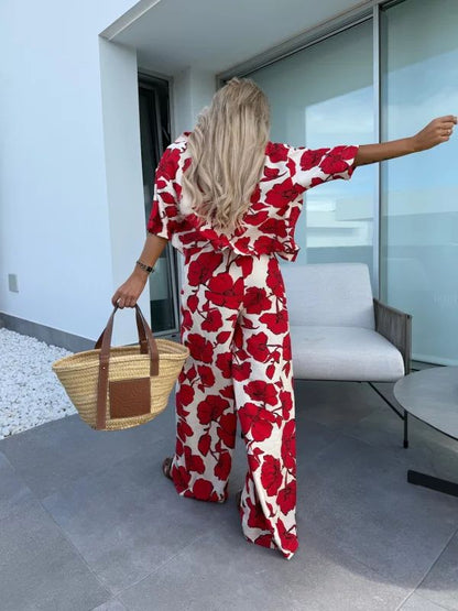 Luz | Tweedelige bloemen set met wijde broek