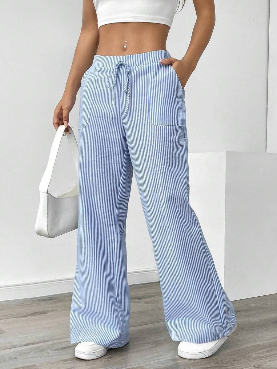 Nola | Gestreepte wide leg broek