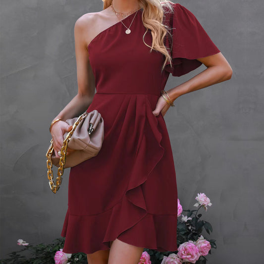 Livia | One-shoulder jurk met ruches