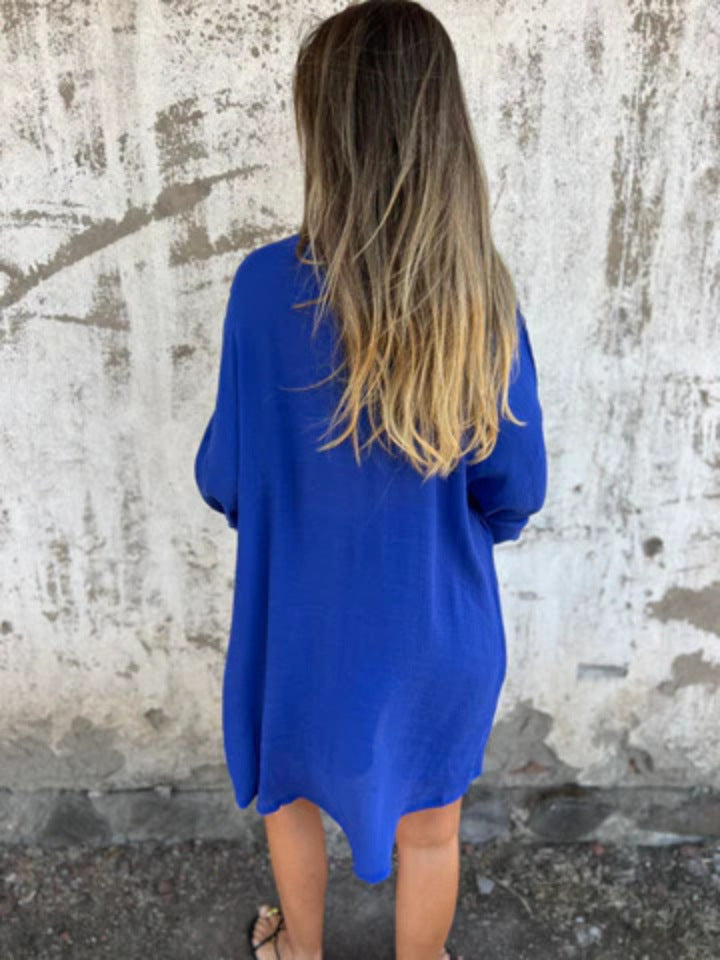 Niva | Casual linnen set met lange blouse en relax shorts