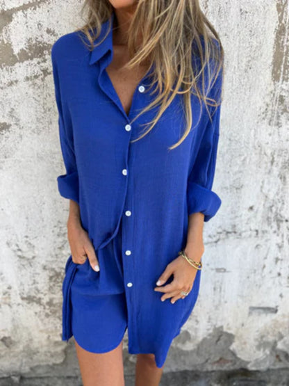 Niva | Casual linnen set met lange blouse en relax shorts
