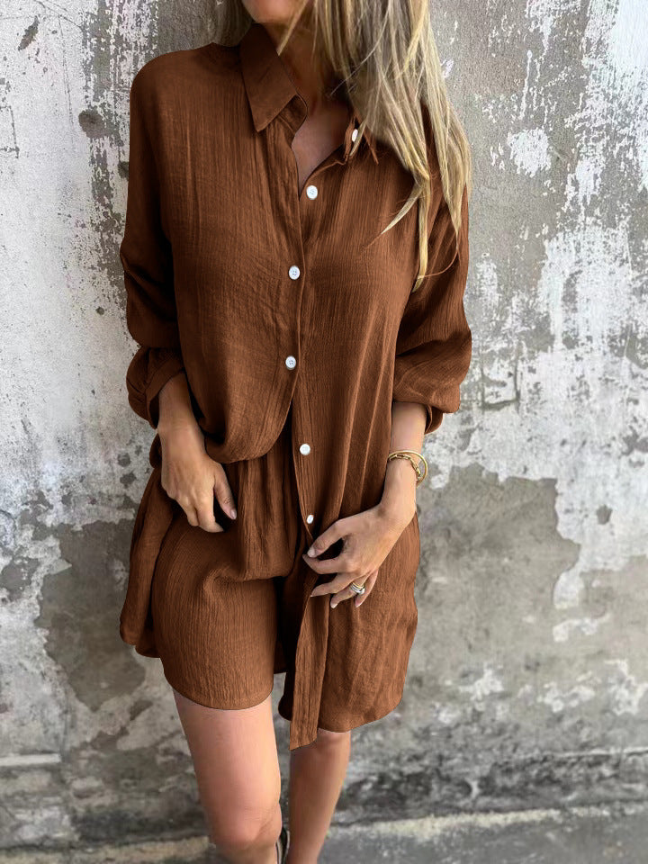 Niva | Casual linnen set met lange blouse en relax shorts