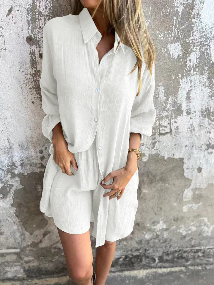 Niva | Casual linnen set met lange blouse en relax shorts