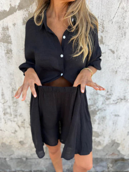 Niva | Casual linnen set met lange blouse en relax shorts