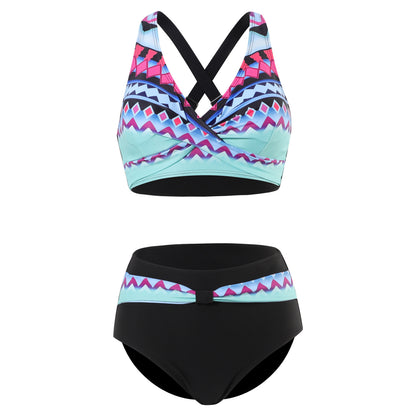 Nia | Hippe bikini met kleurrijke banden en ondersteunende top