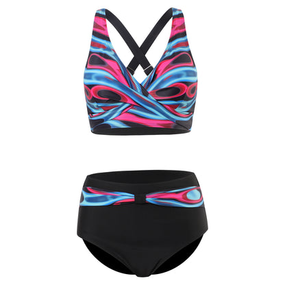 Nia | Hippe bikini met kleurrijke banden en ondersteunende top