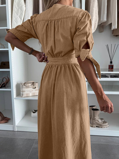 Sarena | Denim look maxi jurk met diepe V-hals