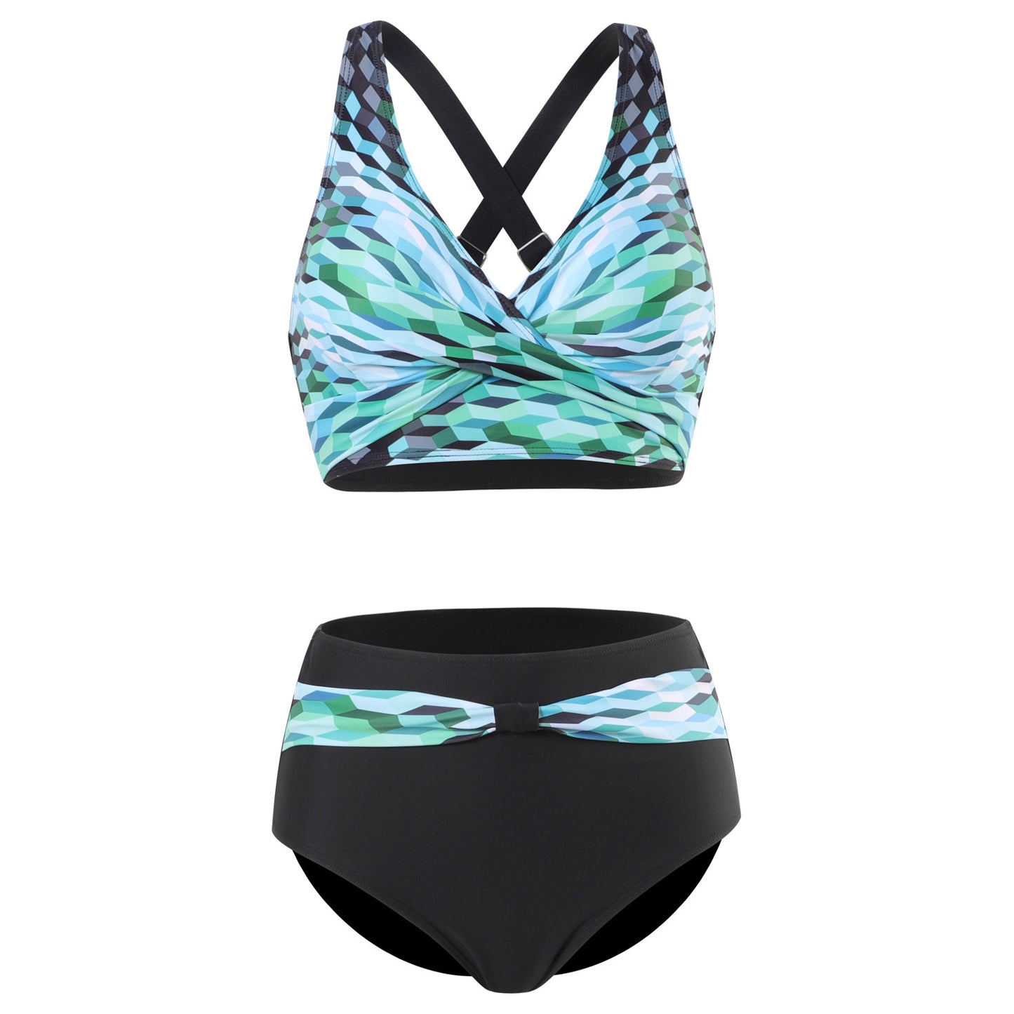 Nia | Hippe bikini met kleurrijke banden en ondersteunende top