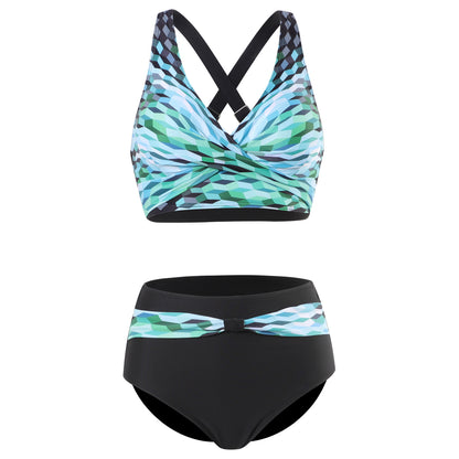 Nia | Hippe bikini met kleurrijke banden en ondersteunende top