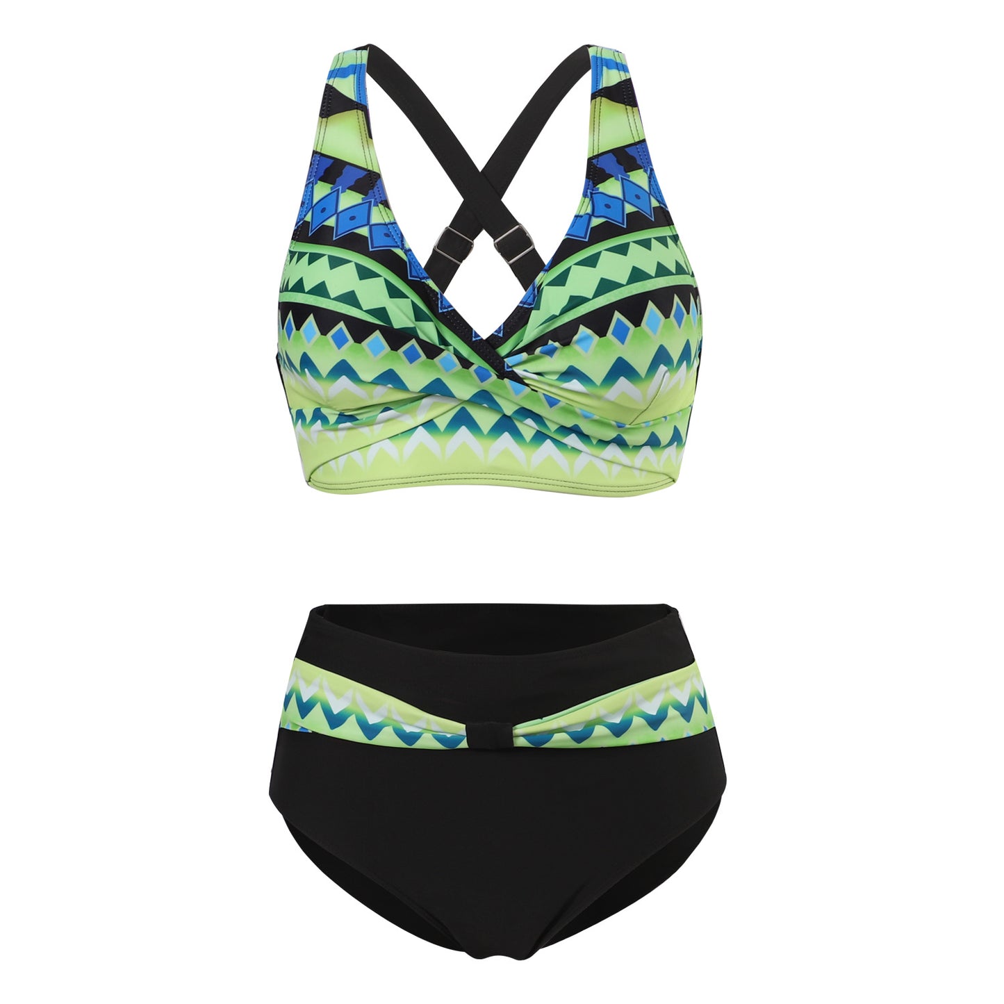Nia | Hippe bikini met kleurrijke banden en ondersteunende top
