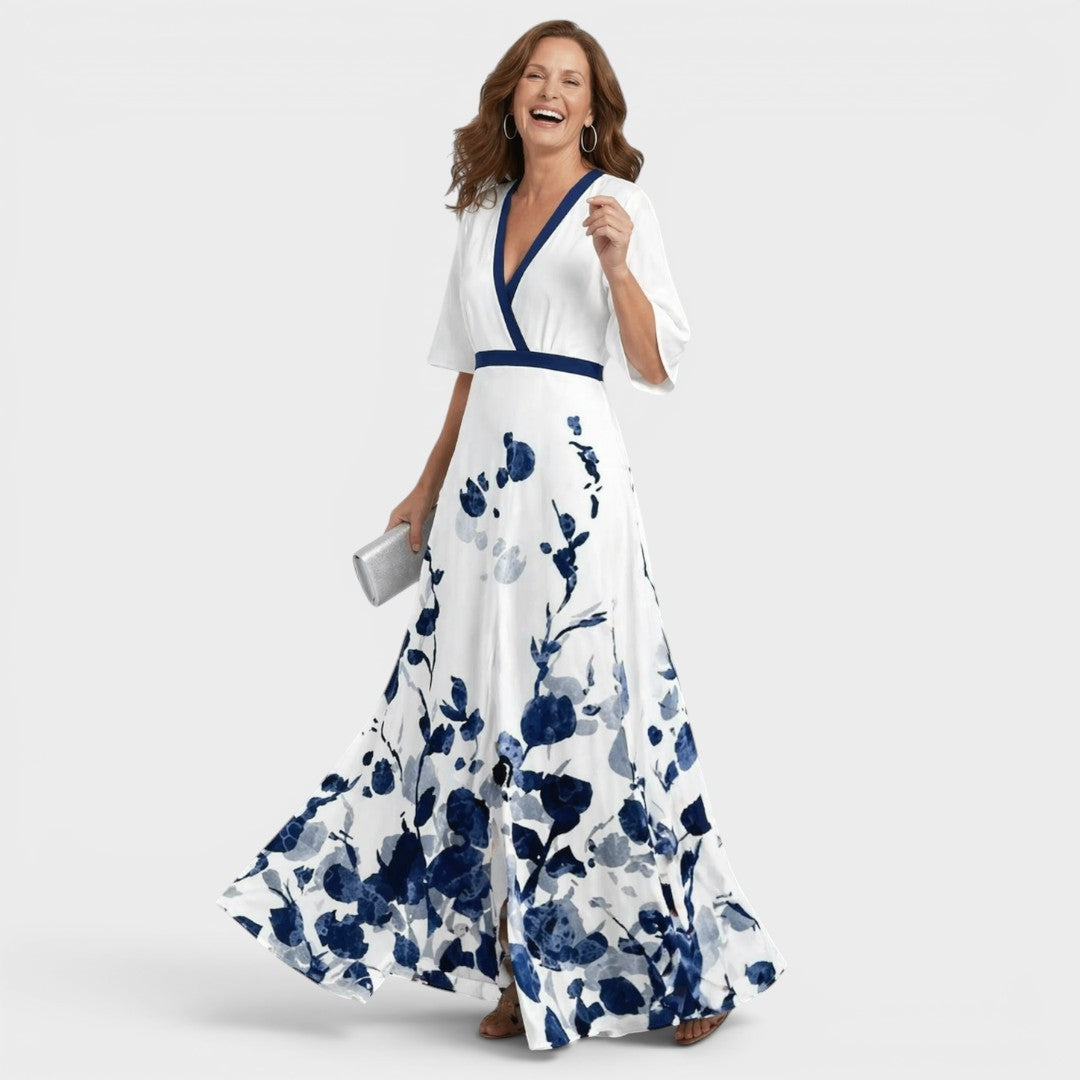 Adèle | Robe longue fluide col halter chic