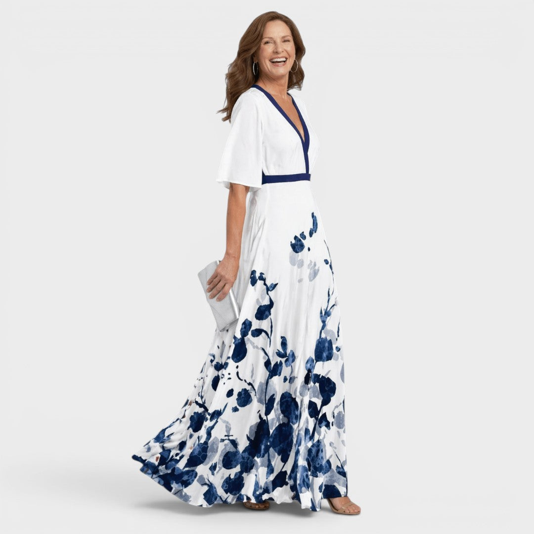 Adèle | Robe longue fluide col halter chic