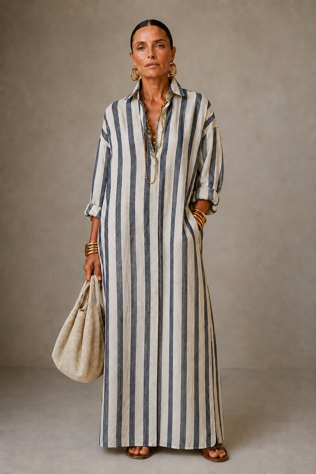 Céline | Robe Chemise Longue Rayée