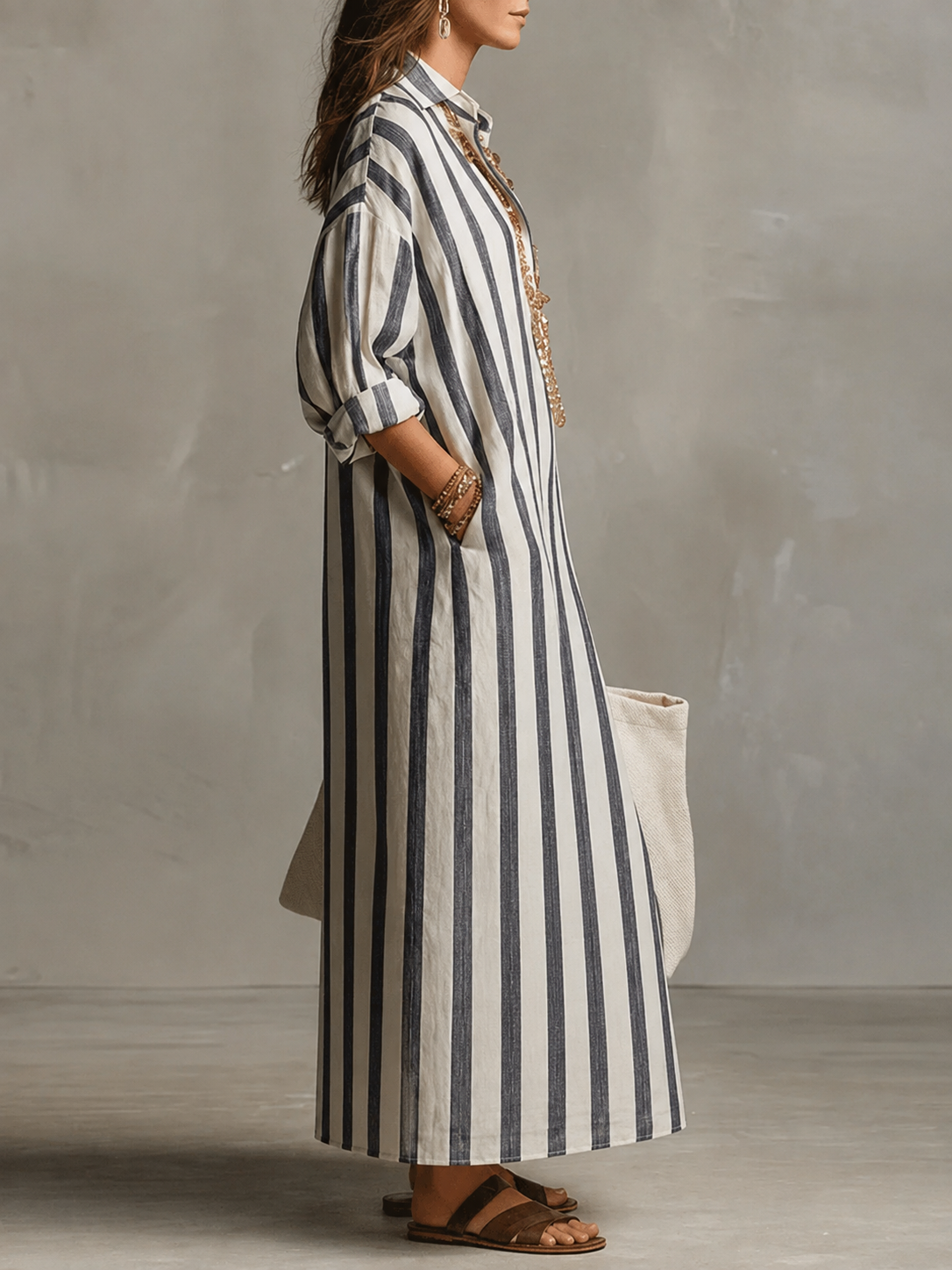 Céline | Robe Chemise Longue Rayée
