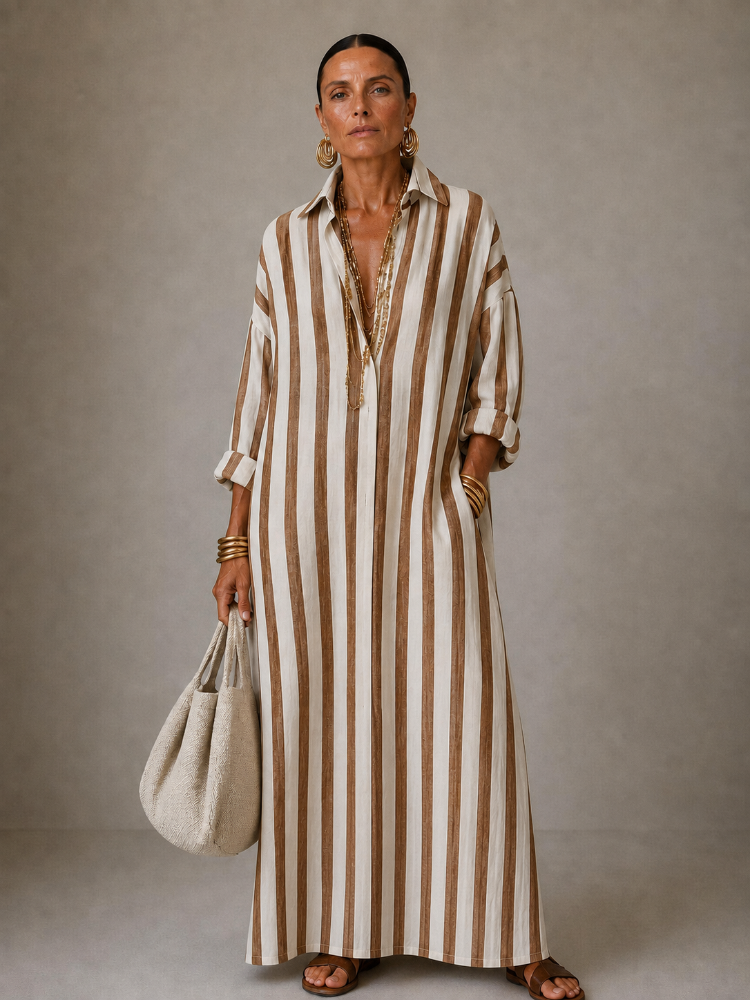 Céline | Robe Chemise Longue Rayée