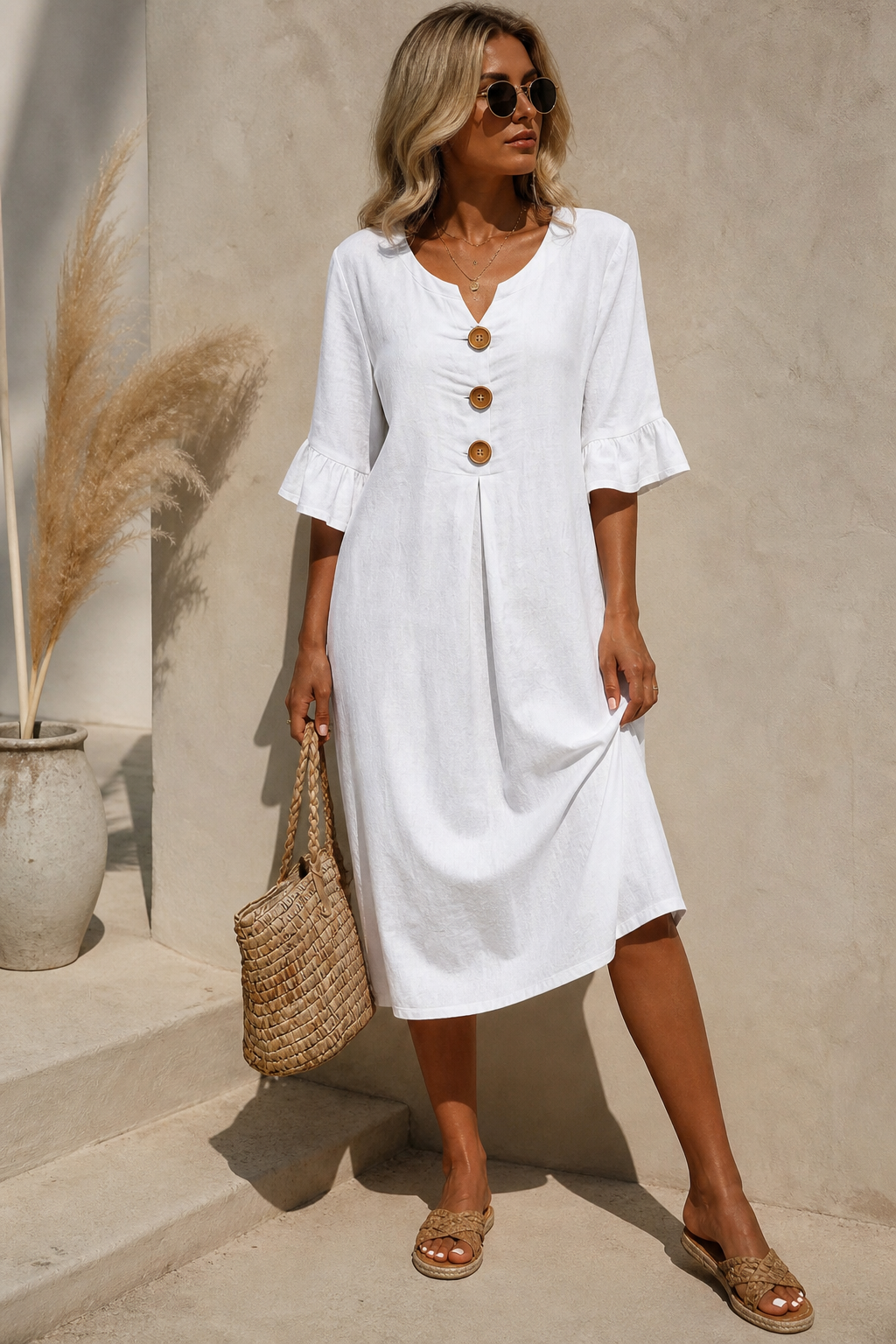 Camille | Robe Midi à Boutons