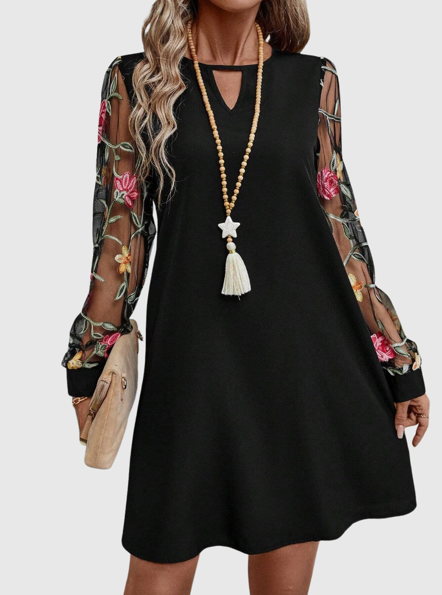 Naya | Robe élégante manches en tulle fleuri