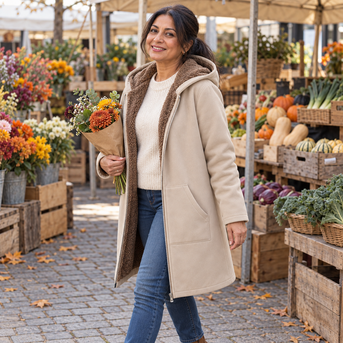 Blandine | Manteau à capuche doublure sherpa