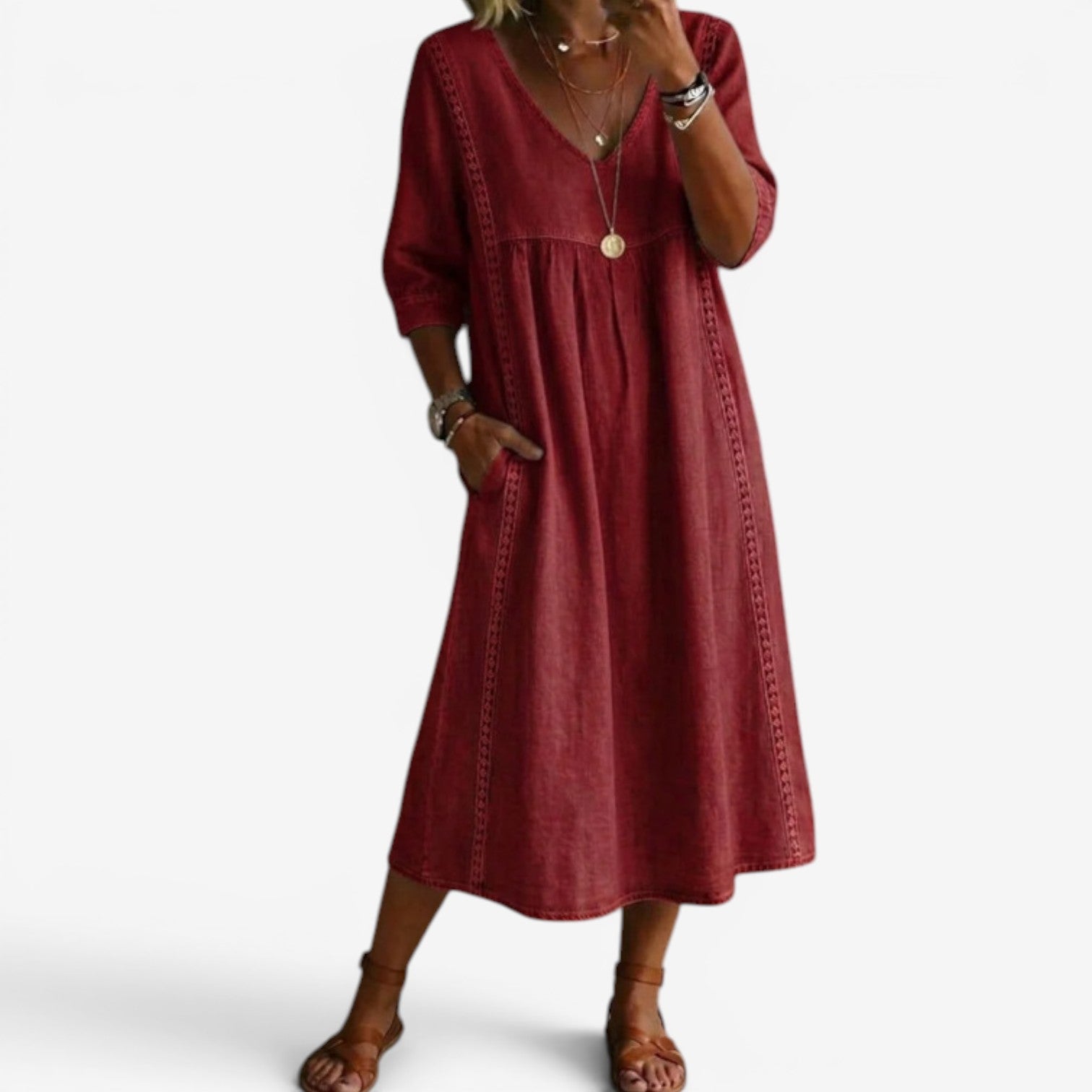 Clémence | Robe midi fluide à col V