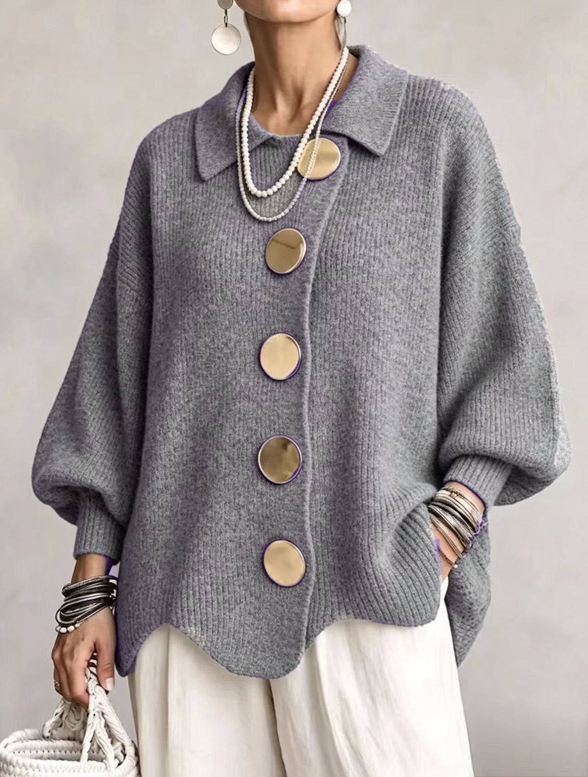 Victoire | Cardigan oversize à gros boutons dorés