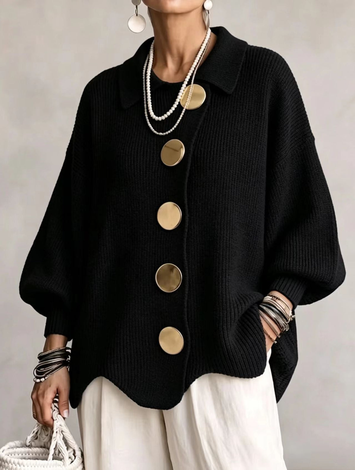Victoire | Cardigan oversize à gros boutons dorés