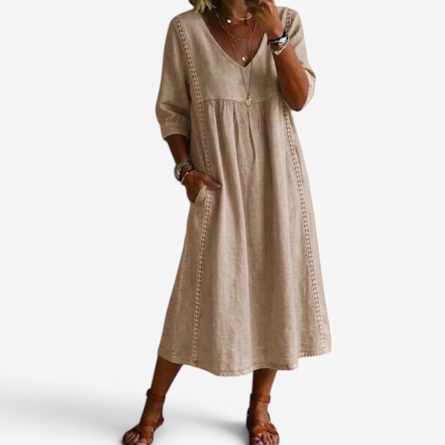 Clémence | Robe midi fluide à col V