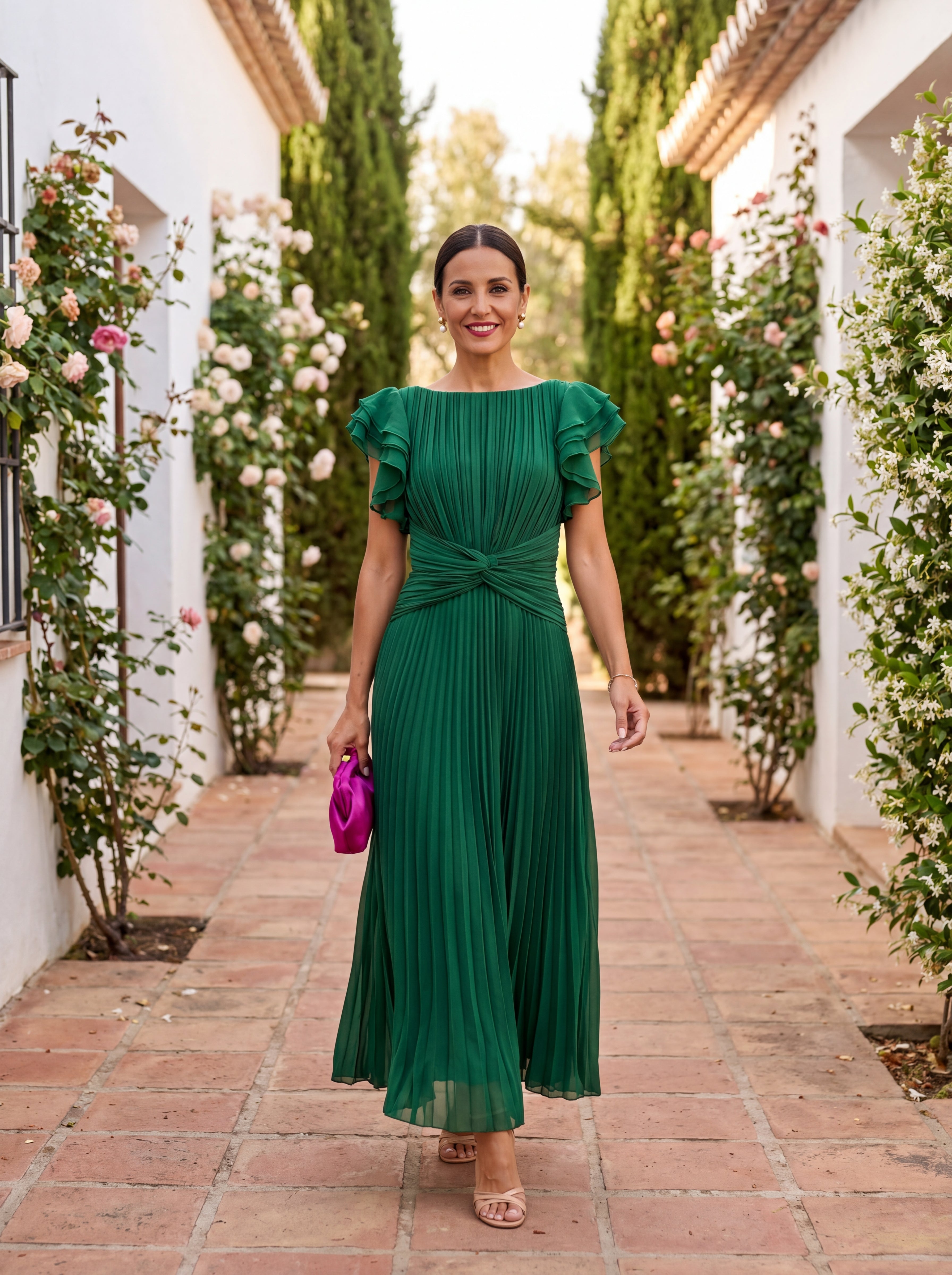 Seraphina | Élégant Maxi Robe Plissée avec Taille Nouée