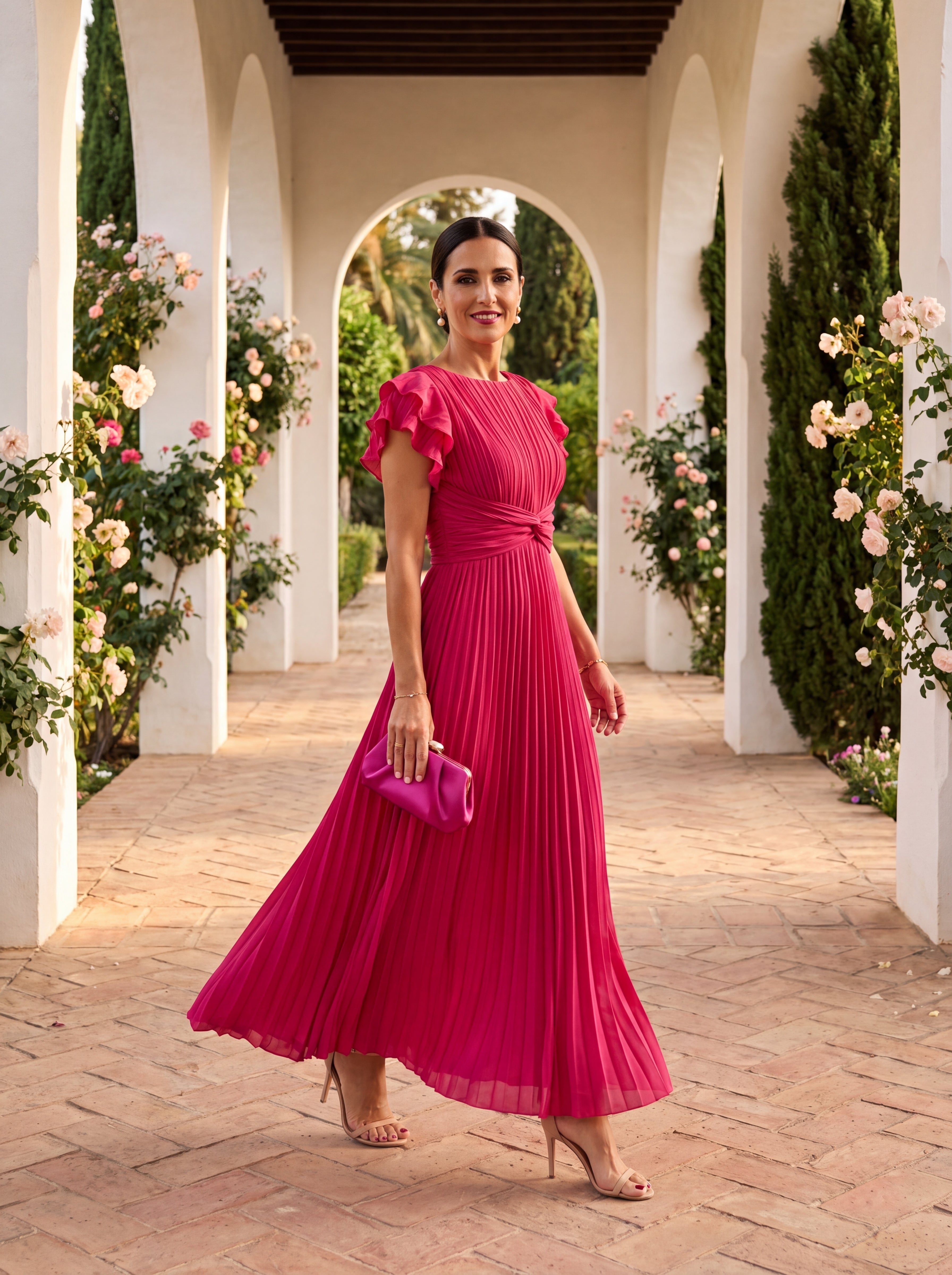Seraphina | Élégant Maxi Robe Plissée avec Taille Nouée