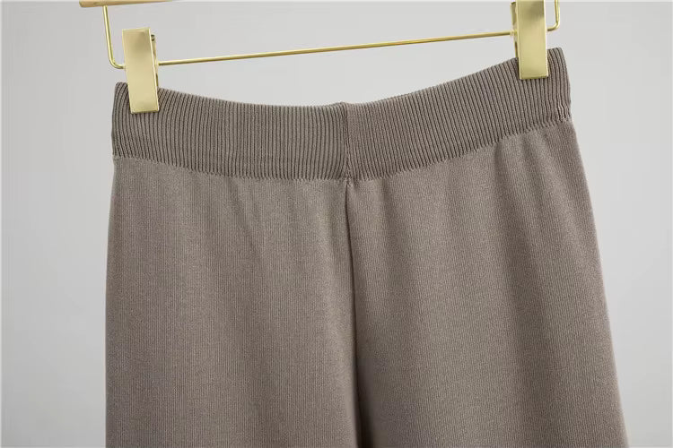 Albane | Ensemble 3 pièces en maille top, pantalon large et cardigan long