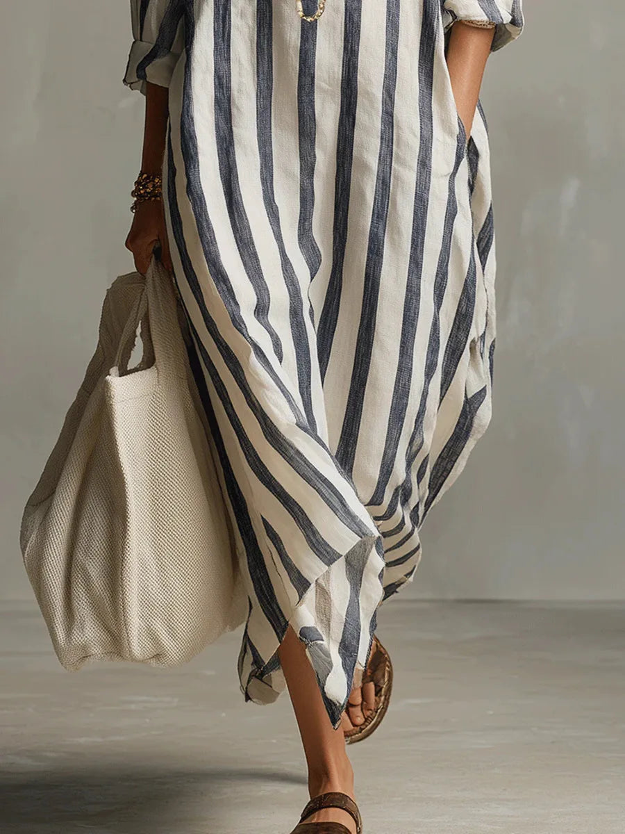 Céline | Robe Chemise Longue Rayée