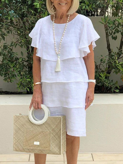 Cécile | Zomerse linnen midi-jurk met volantdetails