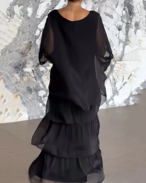 Sophie | Robe longue fluide à volants