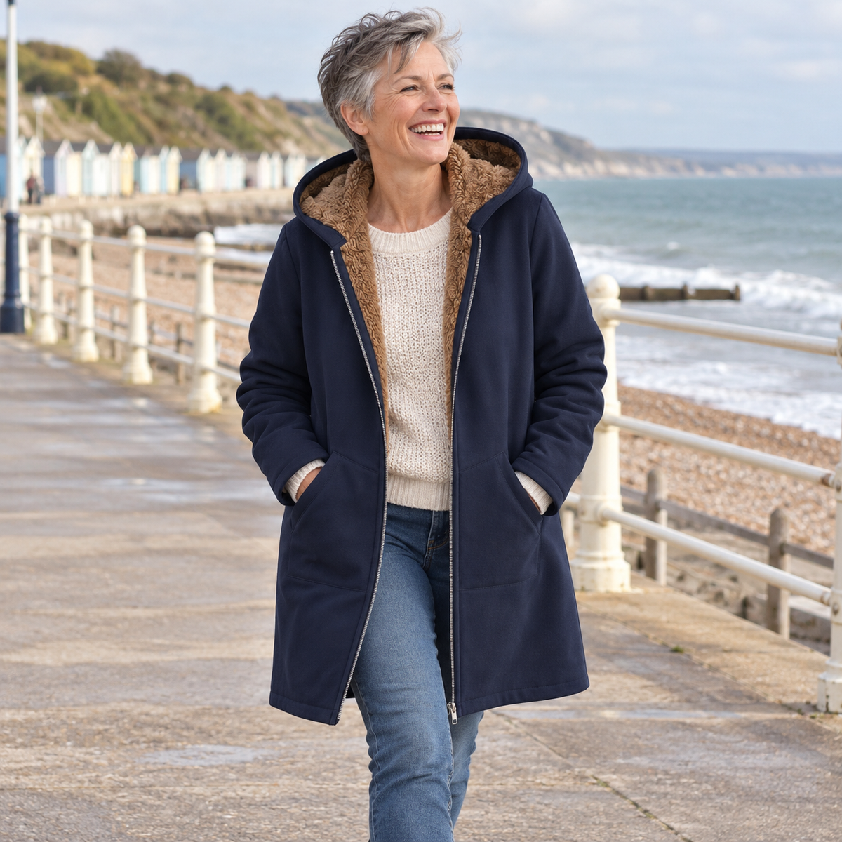 Blandine | Manteau à capuche doublure sherpa
