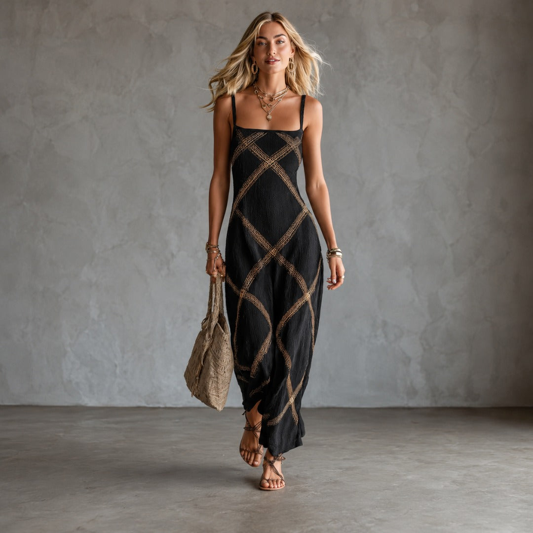 Amelia | Robe Longue à Motifs Contrastés