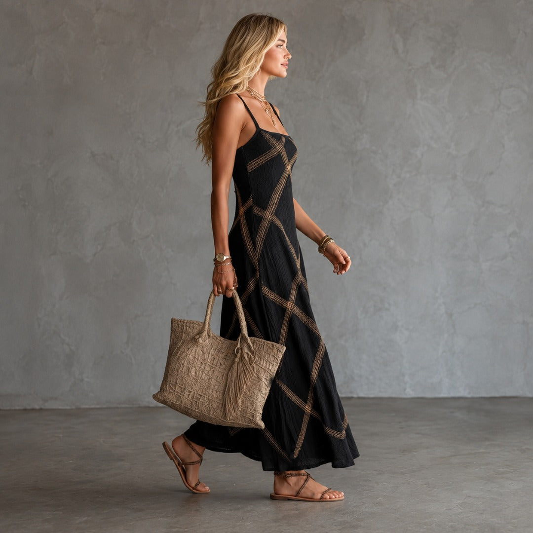 Amelia | Robe Longue à Motifs Contrastés