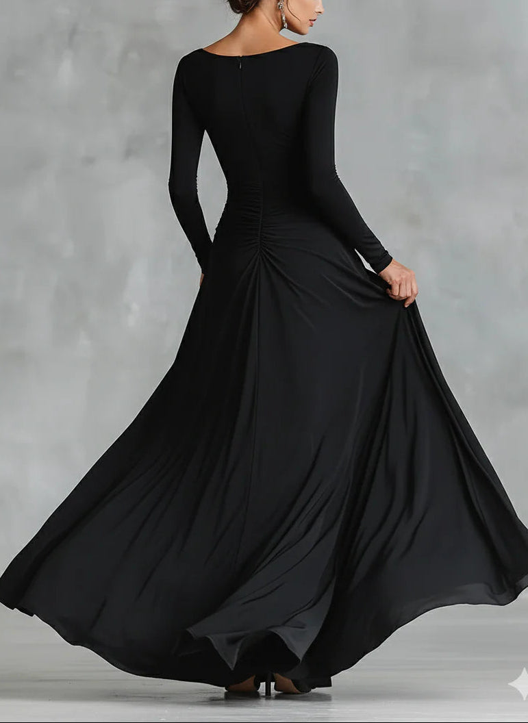 Noémie | Robe maxi noire fluide et élégante