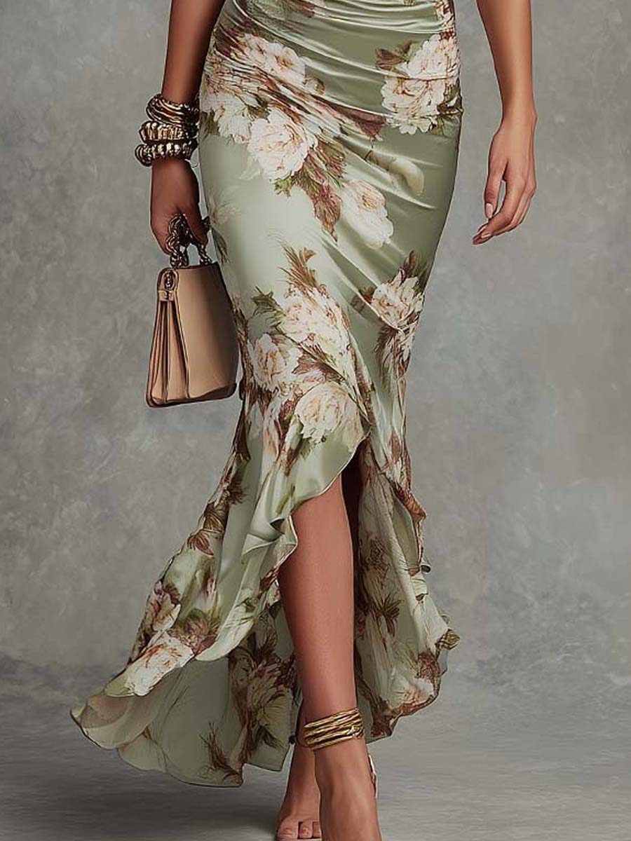 Élodie | Robe longue fleurie à taille drapée